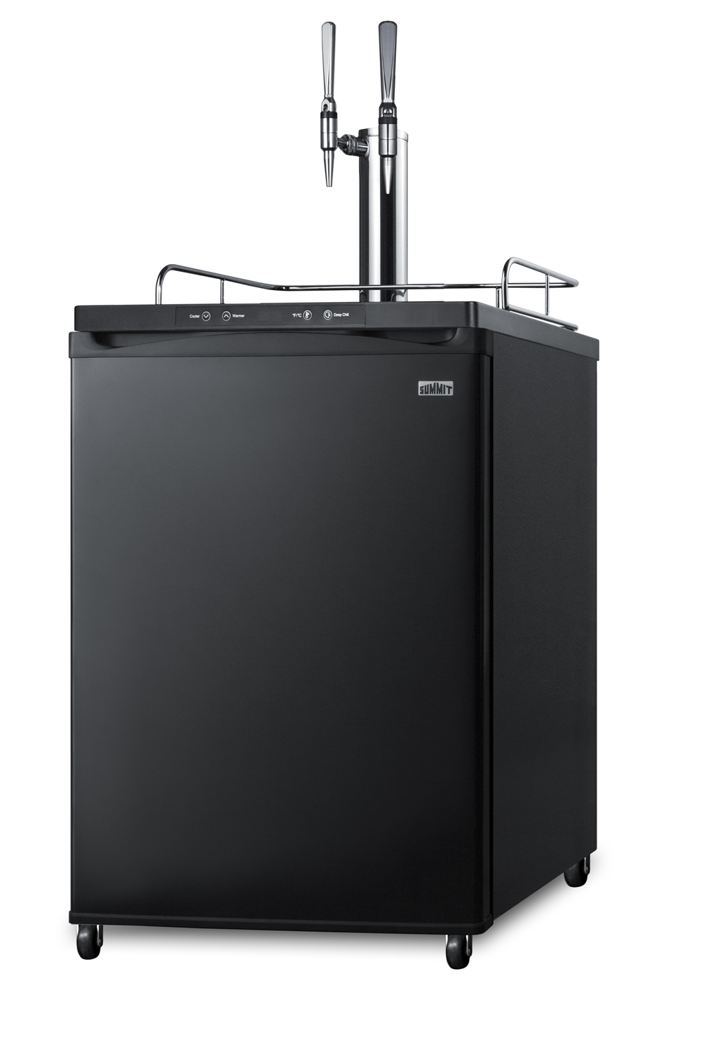 Freestanding residential beer dispenser, auto defrost with digital thermostat and black exterior finish